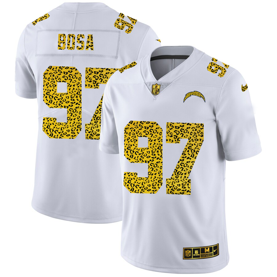 Los Angeles Chargers #97 Joey Bosa Men Nike Flocked Leopard Print Vapor Limited NFL Jersey White->los angeles chargers->NFL Jersey